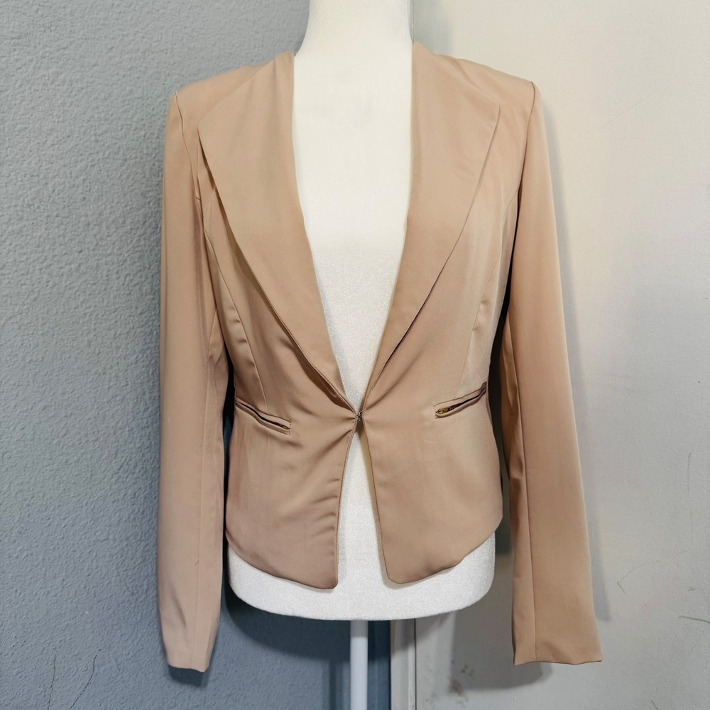Haute Monde Womens Tan Open Front Blazer Jacket Career Preppy Beige Medium
